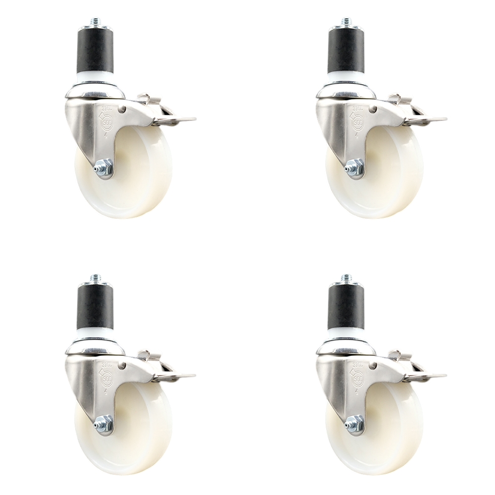 Nylon Swivel Stem Caster Set of 4 with 4 Inch Caster Wheels - 1-7/8" Expanding Stems - 316 Stainless Steel Casters - Includes 4 Swivel Casters with Total Lock Brakes - Service Caster Brand — photo 1