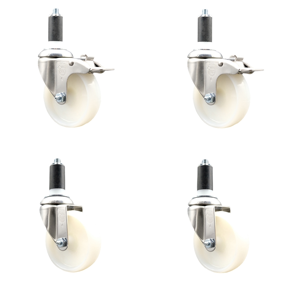 Nylon Swivel Stem Caster Set of 4 with 4 Inch Caster Wheels - 1-1/4" Expanding Stem - 316 Stainless Steel Casters - Includes 2 Swivel with Total Lock Brakes and 2 Swivel - Service Caster Brand — photo 1