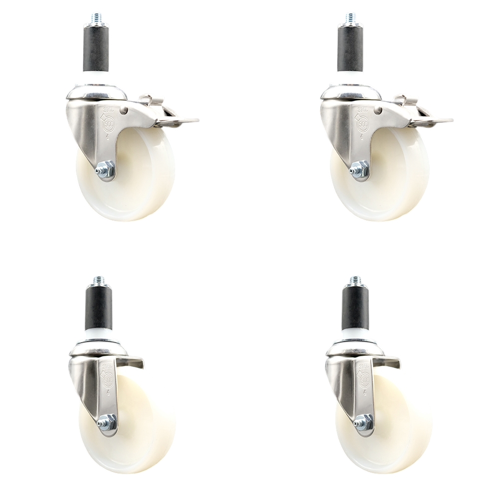 Nylon Swivel Stem Caster Set of 4 with 4 Inch Caster Wheels - 1-3/8" Expanding Stem - 316 Stainless Steel Casters - Includes 2 Swivel with Total Lock Brakes and 2 Swivel - Service Caster Brand — photo 1