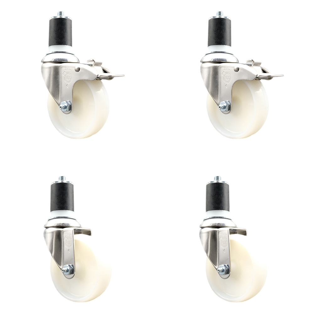 Nylon Swivel Stem Caster Set of 4 with 4 Inch Caster Wheels - 1-7/8" Expanding Stem - 316 Stainless Steel Casters - Includes 2 Swivel with Total Lock Brakes and 2 Swivel - Service Caster Brand — photo 1