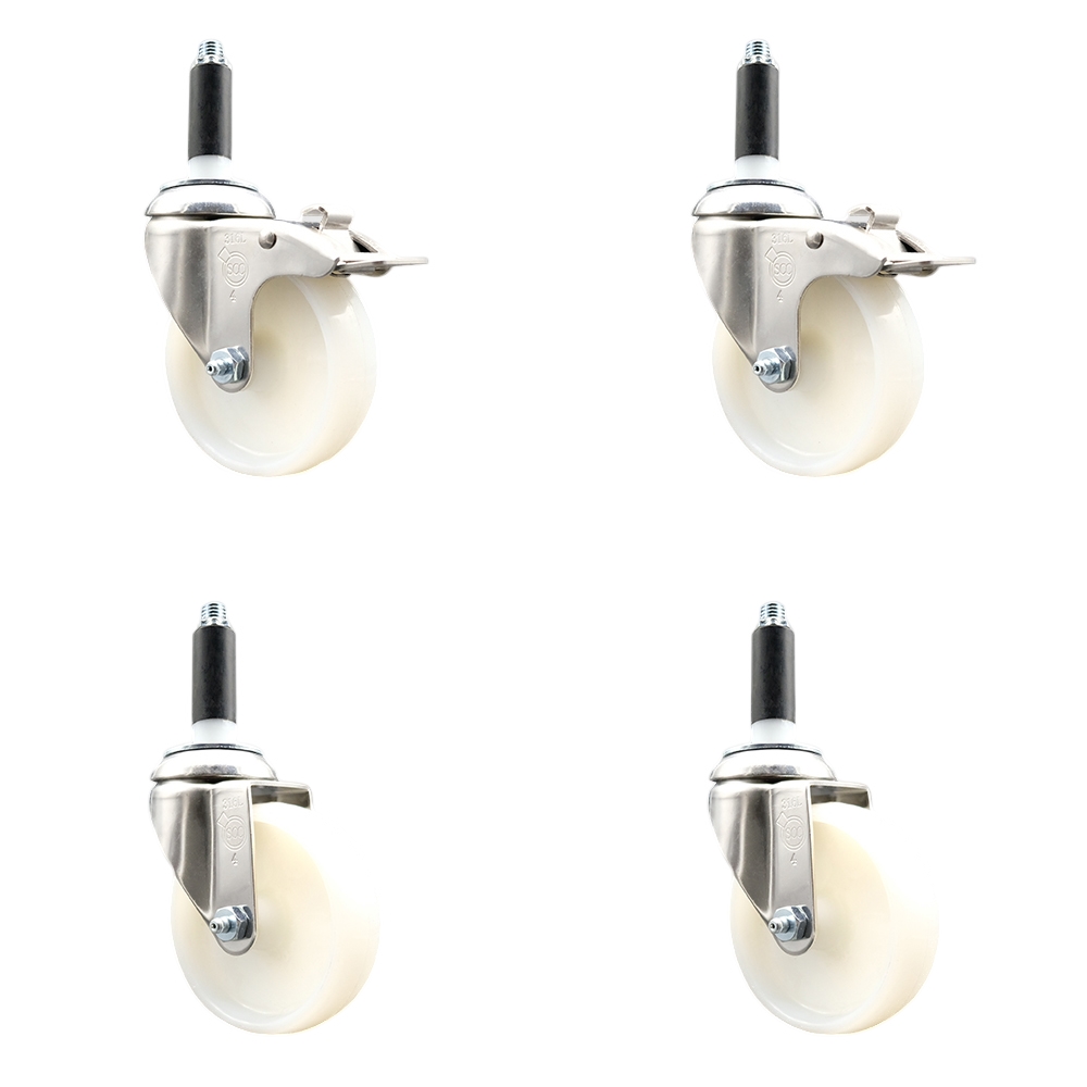 Nylon Swivel Stem Caster Set of 4 with 4 Inch Caster Wheels - 3/4" Expanding Stem - 316 Stainless Steel Casters - Includes 2 Swivel with Total Lock Brakes and 2 Swivel - Service Caster Brand — photo 1