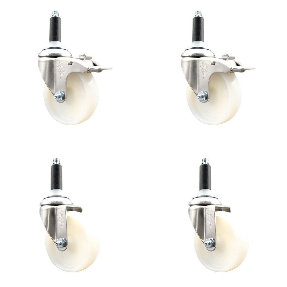 Nylon Swivel Stem Caster Set of 4 with 4 Inch Caster Wheels - 7/8" Expanding Stem - 316 Stainless Steel Casters - Includes 2 Swivel with Total Lock Brakes and 2 Swivel - Service Caster Brand — photo 1
