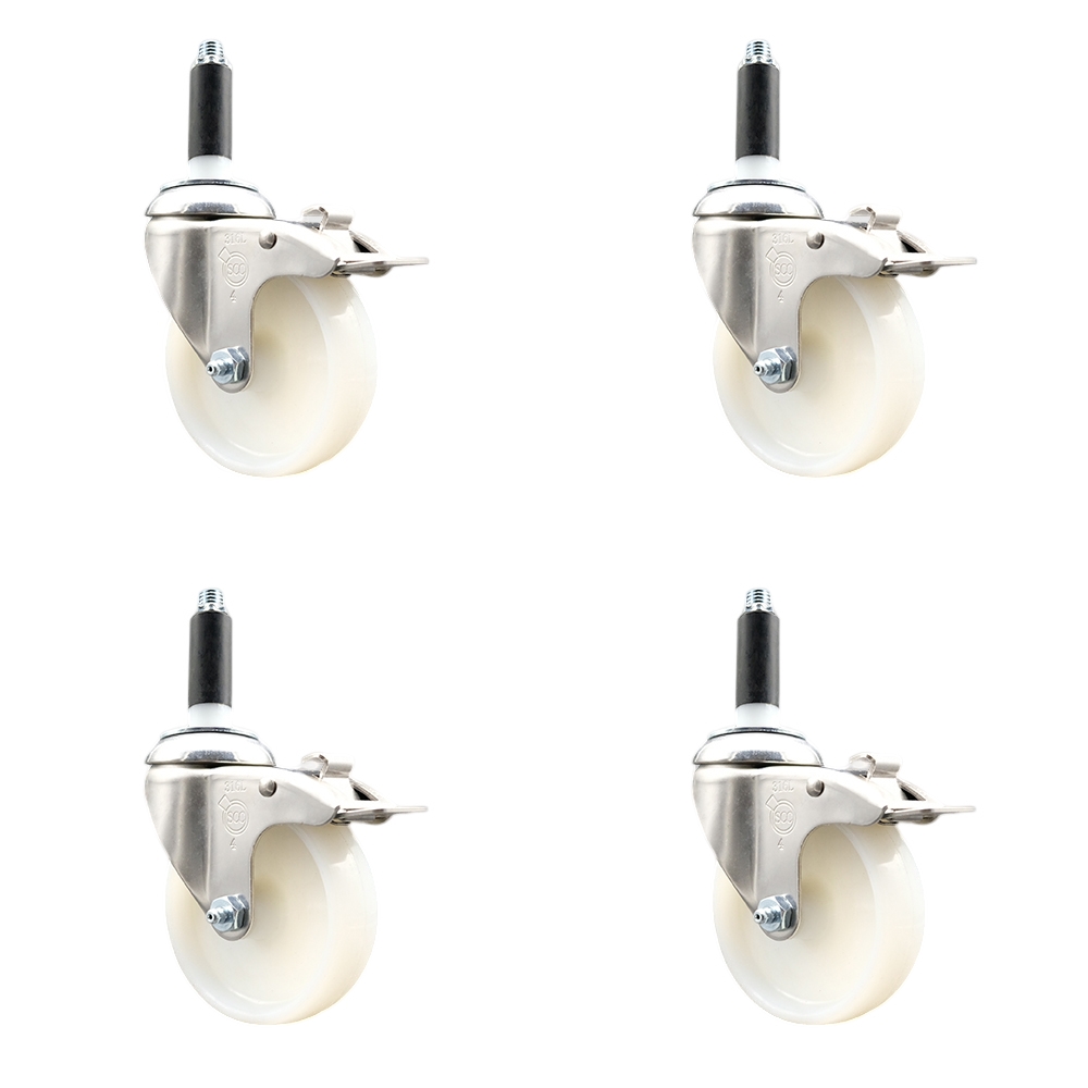 Nylon Swivel Stem Caster Set of 4 with 4 Inch Caster Wheels - 3/4" Expanding Stems - 316 Stainless Steel Casters - Includes 4 Swivel Casters with Total Lock Brakes - Service Caster Brand — photo 1
