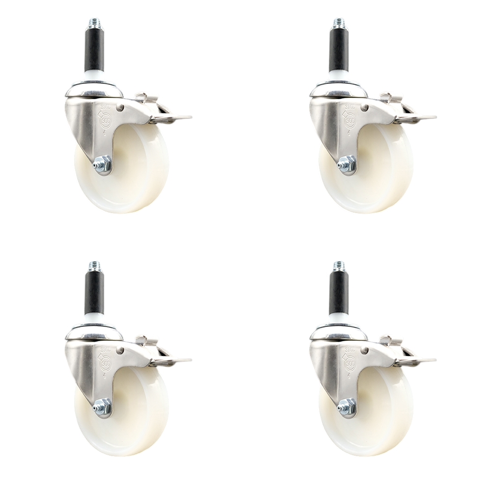 Nylon Swivel Stem Caster Set of 4 with 4 Inch Caster Wheels - 7/8" Expanding Stems - 316 Stainless Steel Casters - Includes 4 Swivel Casters with Total Lock Brakes - Service Caster Brand — photo 1
