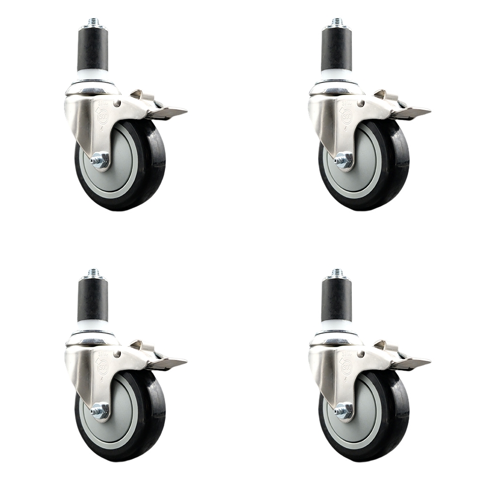 Polyurethane Swivel Stem Caster Set of 4 with 4 Inch Black Caster Wheels - 1-1/2" Expanding Stems - 316 Stainless Steel Casters - Includes 4 Swivel Casters with Total Lock Brakes- Service Caster Brand — photo 1