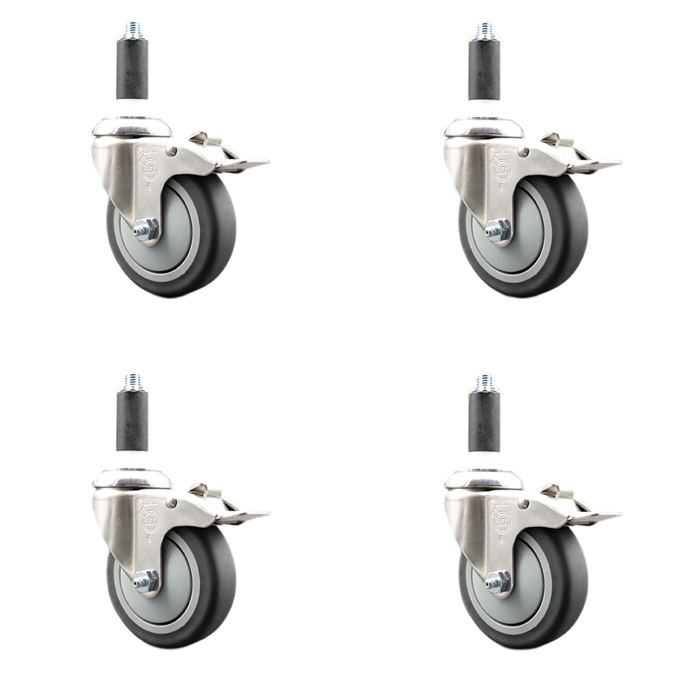 Thermoplastic Rubber Swivel Stem Caster Set of 4 with 4 Inch Caster Wheels - 1" Expanding Stems - 316 Stainless Steel Casters - Includes 4 Swivel Casters with Total Lock Brakes - Service Caster Brand — photo 1