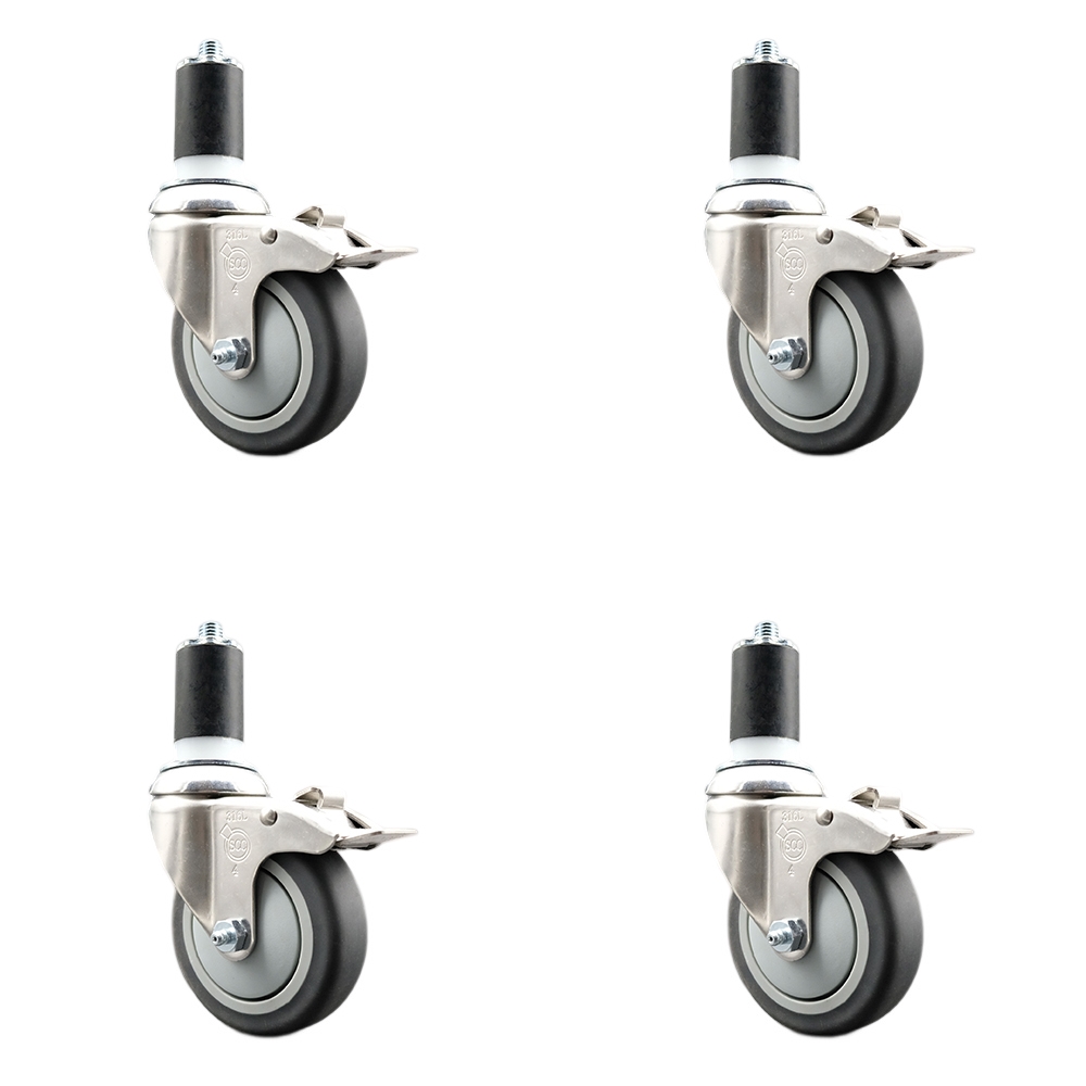 Thermoplastic Rubber Swivel Stem Caster Set of 4 with 4 Inch Caster Wheels - 1-1/2" Expanding Stems - 316 Stainless Steel Casters -Includes 4 Swivel Casters with Total Lock Brakes-Service Caster Brand — photo 1