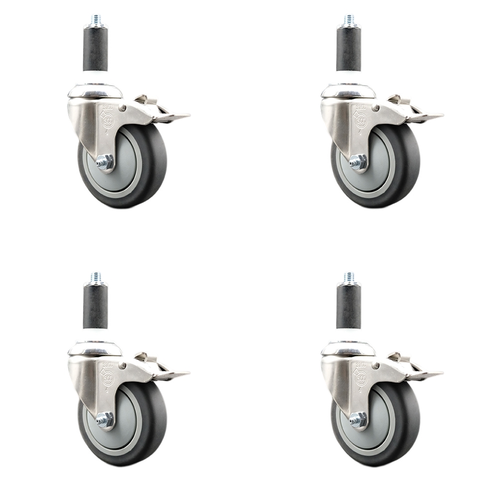 Thermoplastic Rubber Swivel Stem Caster Set of 4 with 4 Inch Caster Wheels - 1-1/4" Expanding Stems - 316 Stainless Steel Casters -Includes 4 Swivel Casters with Total Lock Brakes-Service Caster Brand — photo 1