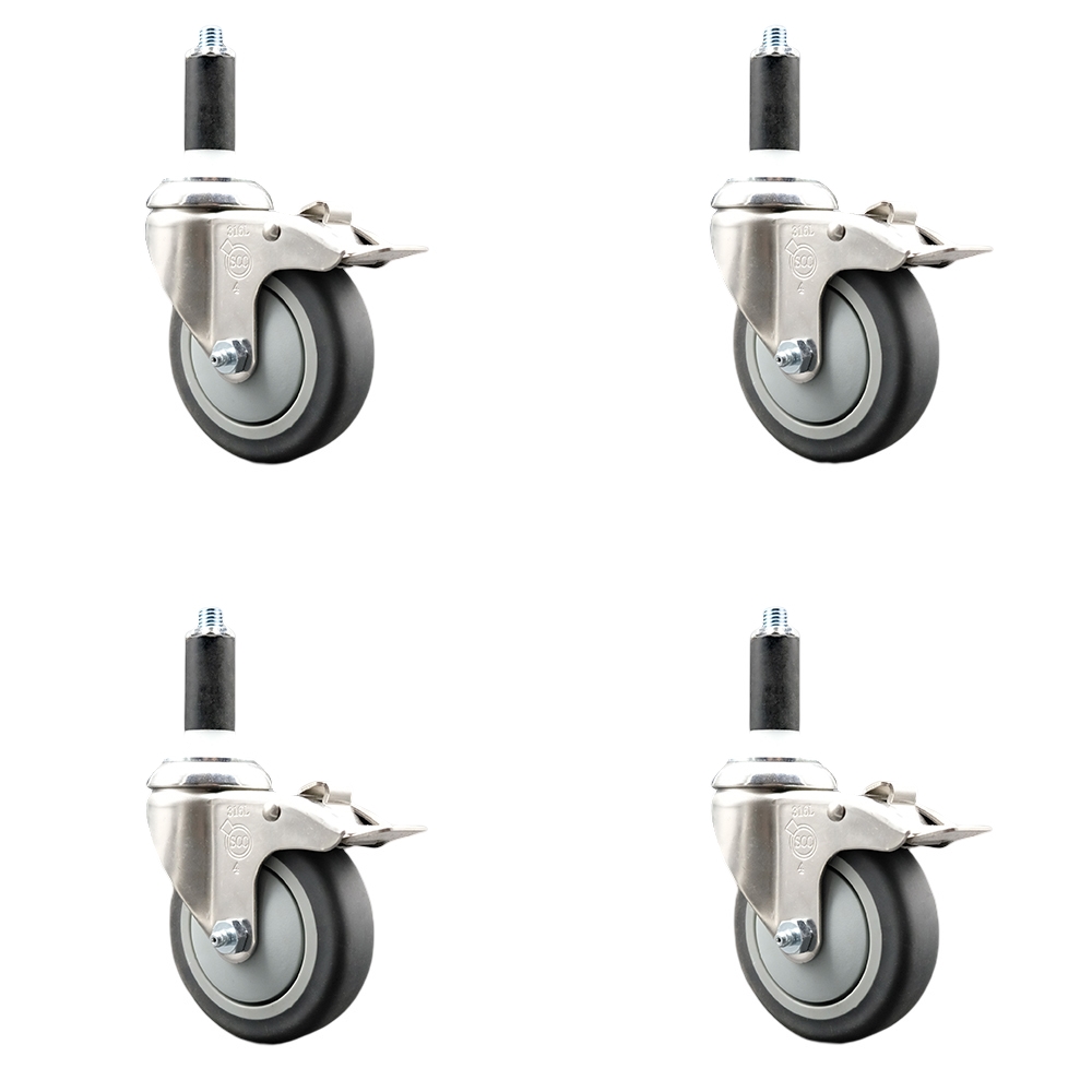 Thermoplastic Rubber Swivel Stem Caster Set of 4 with 4 Inch Caster Wheels - 1-1/8" Expanding Stems - 316 Stainless Steel Casters -Includes 4 Swivel Casters with Total Lock Brakes-Service Caster Brand — photo 1