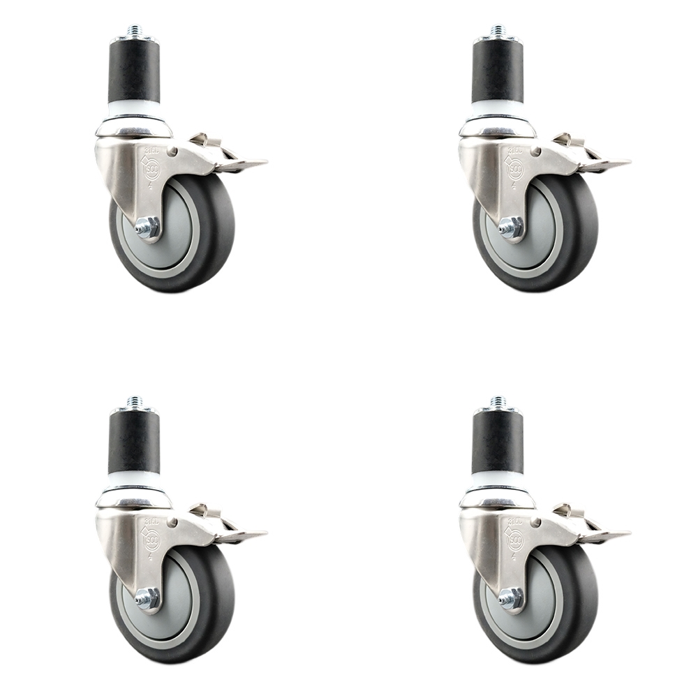 Thermoplastic Rubber Swivel Stem Caster Set of 4 with 4 Inch Caster Wheels - 1-7/8" Expanding Stems - 316 Stainless Steel Casters -Includes 4 Swivel Casters with Total Lock Brakes-Service Caster Brand — photo 1