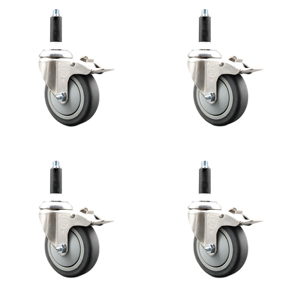 Thermoplastic Rubber Swivel Stem Caster Set of 4 with 4 Inch Caster Wheels - 3/4" Expanding Stems - 316 Stainless Steel Casters - Includes 4 Swivel Casters with Total Lock Brakes- Service Caster Brand — photo 1