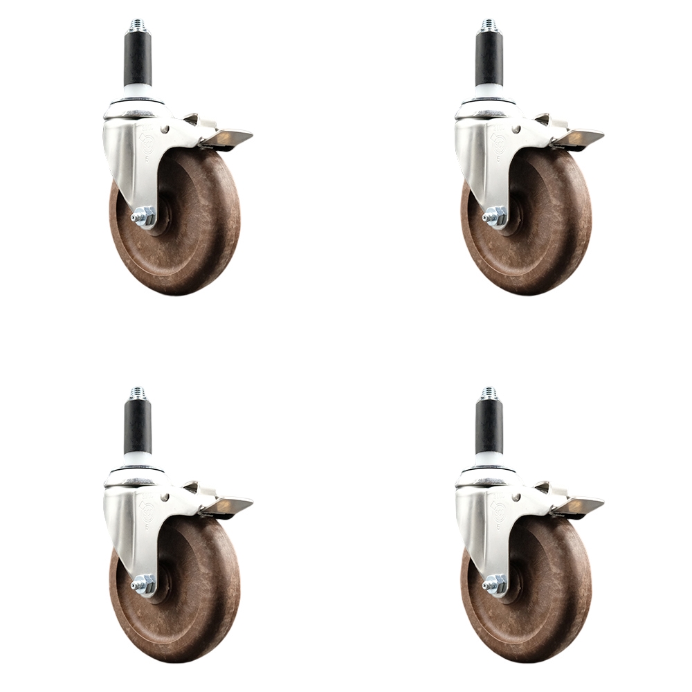 High Temp Glass Filled Nylon Swivel Stem Caster Set of 4 with 5 Inch Caster Wheels - 1" Expanding Stem-316 Stainless Steel Caster-Includes 4 Swivel Casters with Total Lock Brake - Service Caster Brand — photo 1