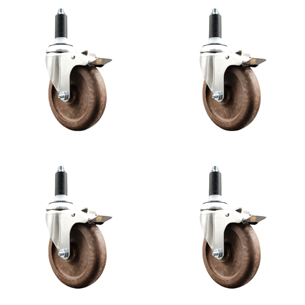 High Temp Glass Filled Nylon Swivel Stem Caster Set of 4 with 5 Inch Caster Wheels- 1-1/8" Expanding Stem-316 Stainless Steel Caster-Include 4 Swivel Casters with Total Lock Brake-Service Caster Brand — photo 1