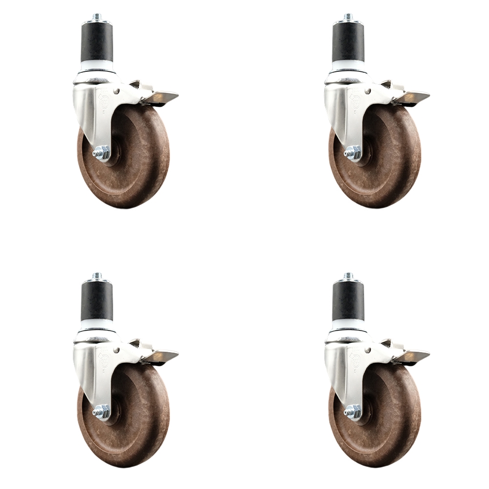 High Temp Glass Filled Nylon Swivel Stem Caster Set of 4 with 5 Inch Caster Wheels- 1-3/4" Expanding Stem-316 Stainless Steel Caster-Include 4 Swivel Casters with Total Lock Brake-Service Caster Brand — photo 1