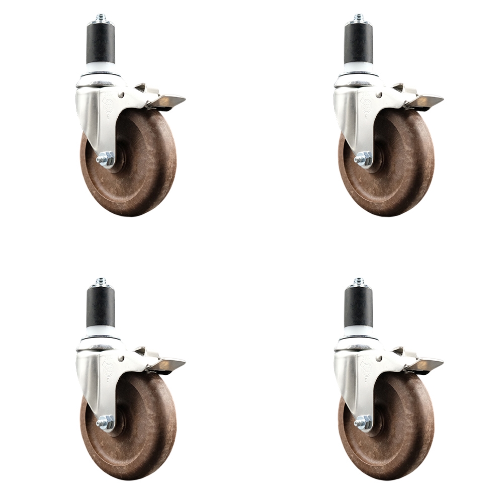 High Temp Glass Filled Nylon Swivel Stem Caster Set of 4 with 5 Inch Caster Wheels- 1-5/8" Expanding Stem-316 Stainless Steel Caster-Include 4 Swivel Casters with Total Lock Brake-Service Caster Brand — photo 1