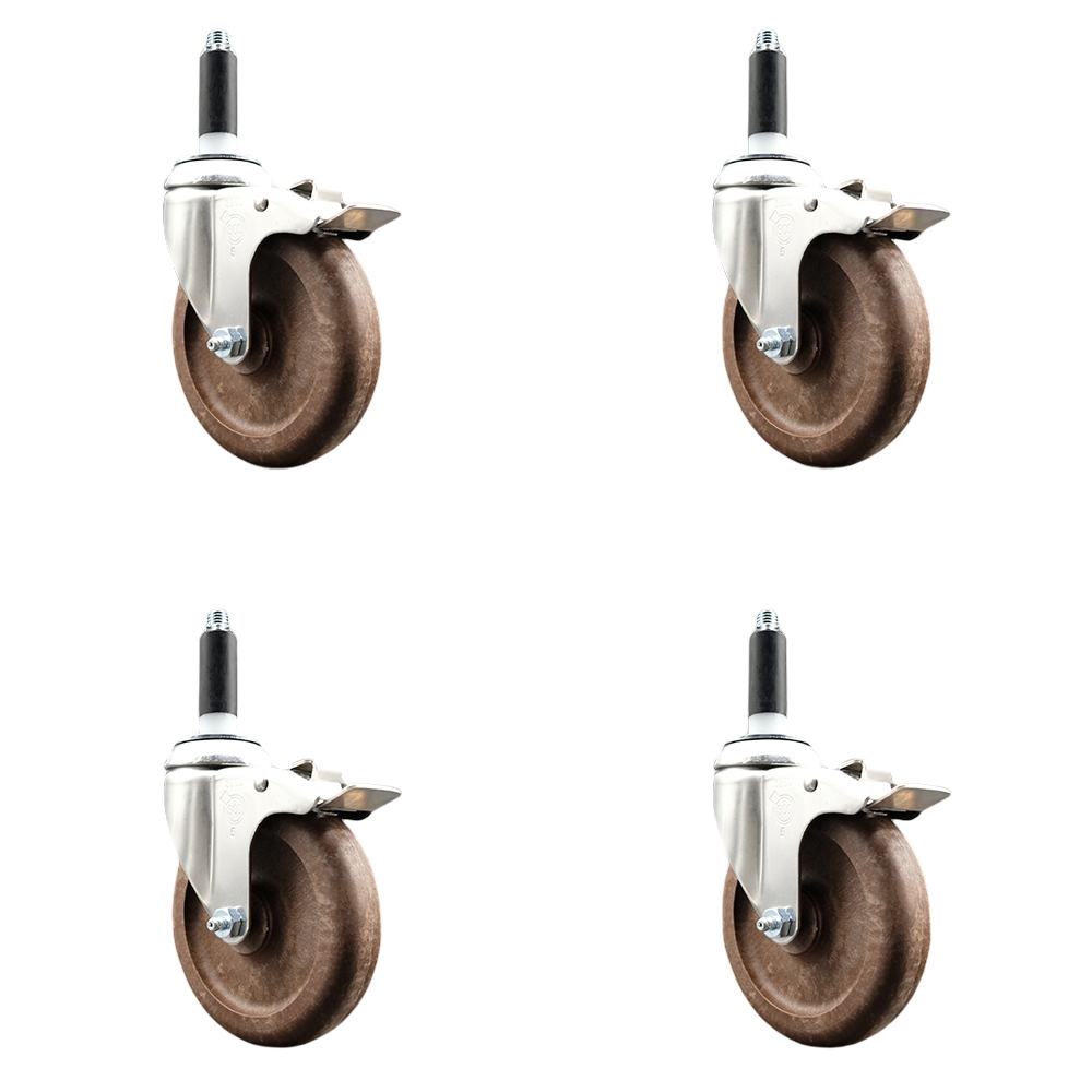 High Temp Glass Filled Nylon Swivel Stem Caster Set of 4 with 5 Inch Caster Wheels - 3/4" Expanding Stem-316 Stainless Steel Caster-Includes 4 Swivel Casters with Total Lock Brake-Service Caster Brand — photo 1