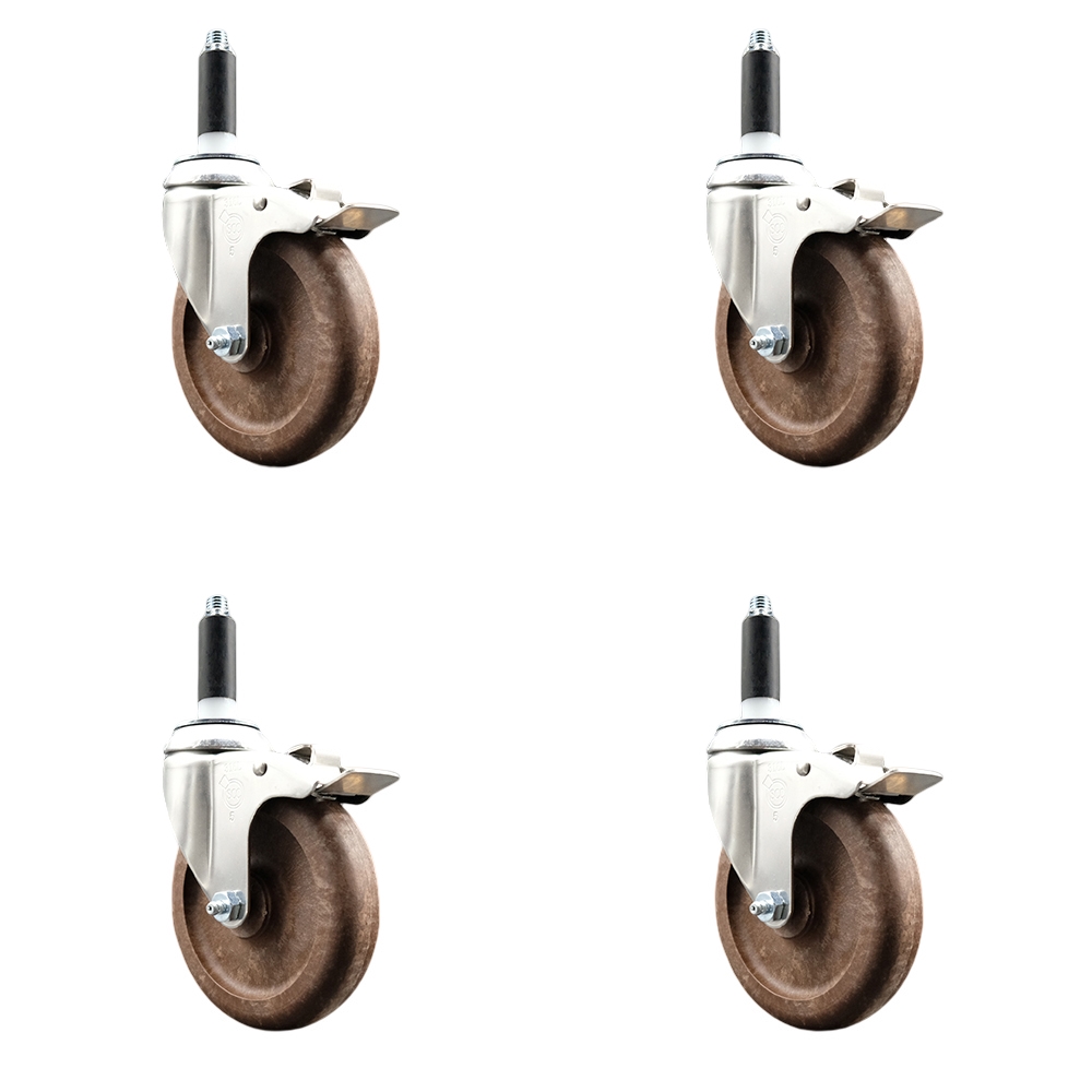 High Temp Glass Filled Nylon Swivel Stem Caster Set of 4 with 5 Inch Caster Wheels - 7/8" Expanding Stem-316 Stainless Steel Caster-Includes 4 Swivel Casters with Total Lock Brake-Service Caster Brand — photo 1