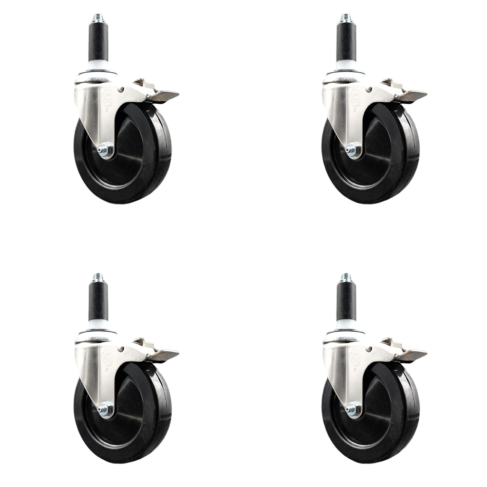 Hard Rubber Swivel Stem Caster Set of 4 with 5 Inch Caster Wheels - 1" Expanding Stems - 316 Stainless Steel Casters - Includes 4 Swivel Casters with Total Lock Brakes - Service Caster Brand — photo 1
