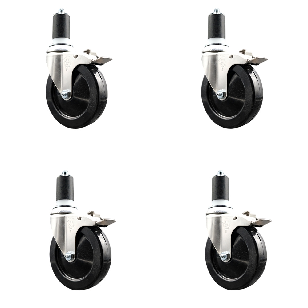 Soft Rubber Swivel Stem Caster Set of 4 with 5 Inch Caster Wheels - 1-1/2" Expanding Stems - 316 Stainless Steel Casters - Includes 4 Swivel Casters with Total Lock Brakes - Service Caster Brand — photo 1