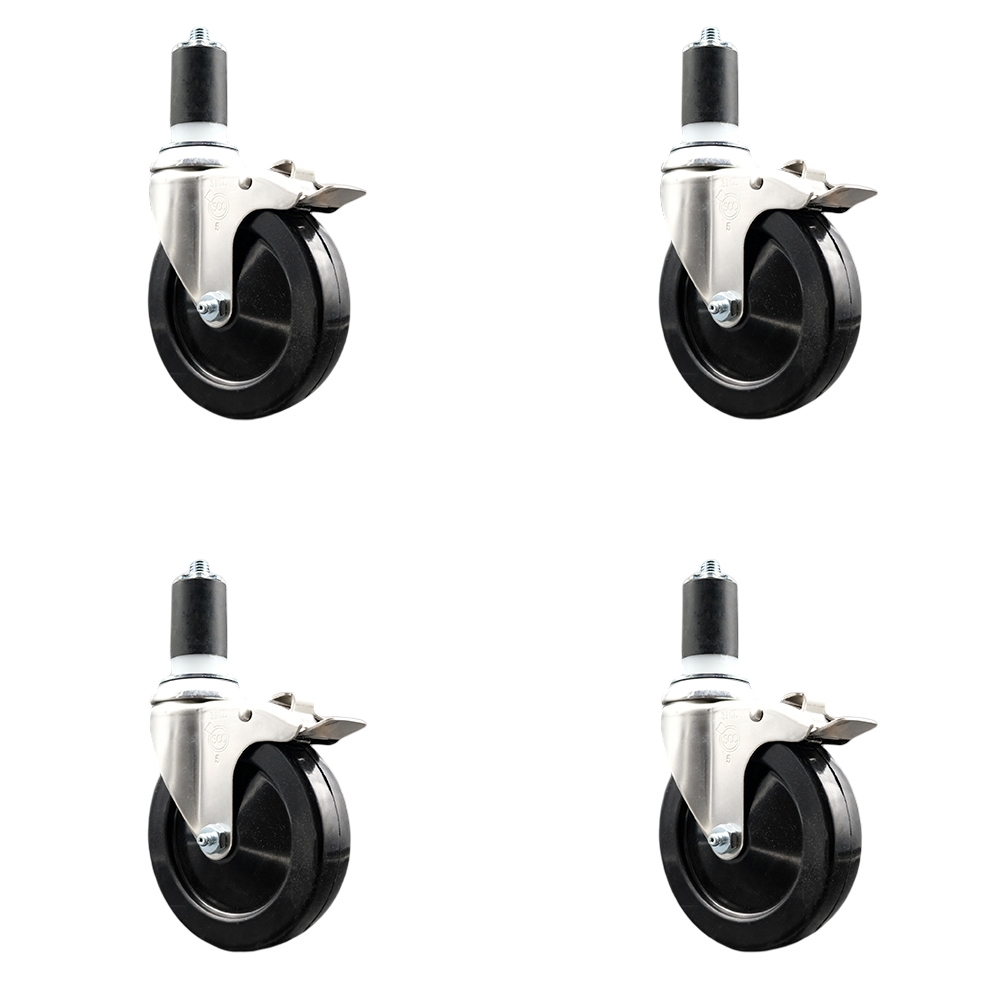 Soft Rubber Swivel Stem Caster Set of 4 with 5 Inch Caster Wheels - 1-5/8" Expanding Stems - 316 Stainless Steel Casters - Includes 4 Swivel Casters with Total Lock Brakes - Service Caster Brand — photo 1