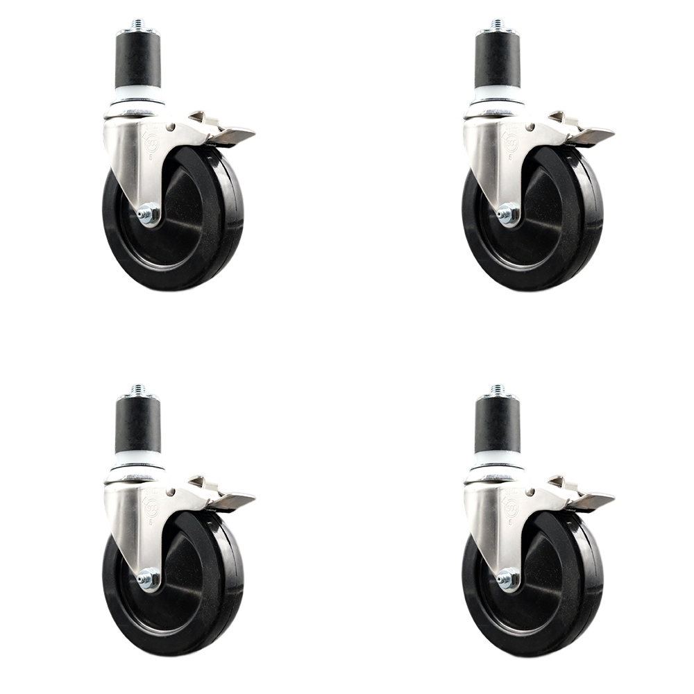 Soft Rubber Swivel Stem Caster Set of 4 with 5 Inch Caster Wheels - 1-7/8" Expanding Stems - 316 Stainless Steel Casters - Includes 4 Swivel Casters with Total Lock Brakes - Service Caster Brand — photo 1