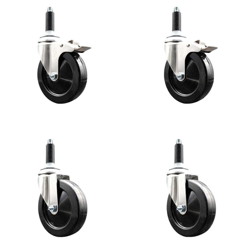 Soft Rubber Swivel Stem Caster Set of 4 with 5 Inch Caster Wheels - 7/8" Expanding Stem - 316 Stainless Steel Casters - Includes 2 Swivel with Total Lock Brakes and 2 Swivel - Service Caster Brand — photo 1