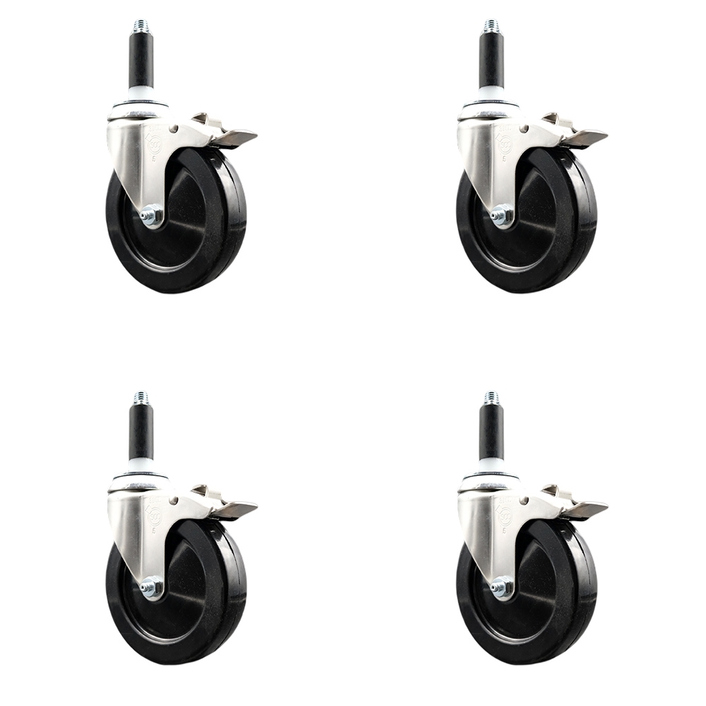 Soft Rubber Swivel Stem Caster Set of 4 with 5 Inch Caster Wheels - 3/4" Expanding Stems - 316 Stainless Steel Casters - Includes 4 Swivel Casters with Total Lock Brakes - Service Caster Brand — photo 1
