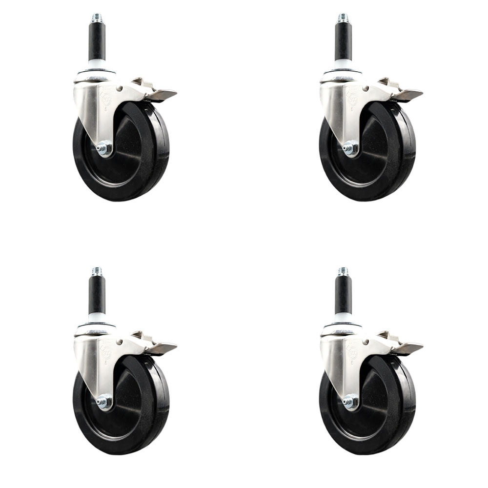 Hard Rubber Swivel Stem Caster Set of 4 with 5 Inch Caster Wheels - 7/8" Expanding Stems - 316 Stainless Steel Casters - Includes 4 Swivel Casters with Total Lock Brakes - Service Caster Brand — photo 1