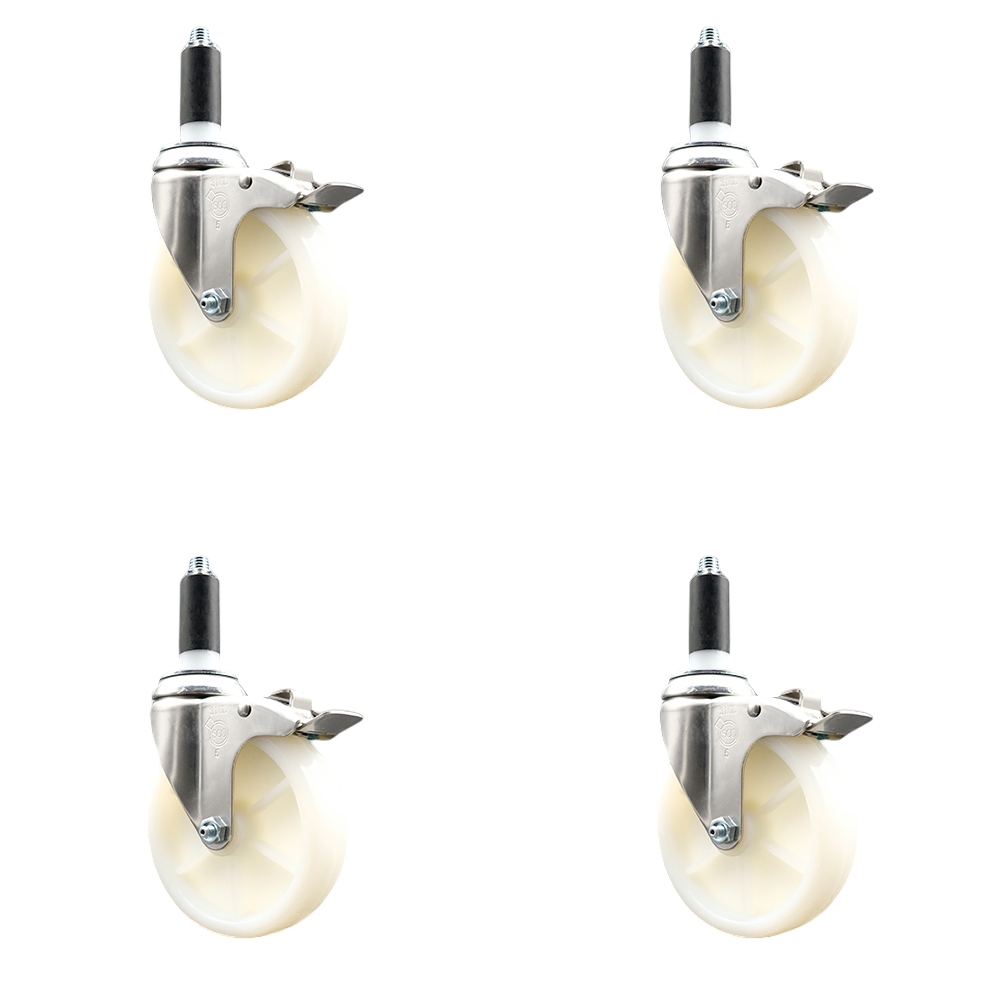Nylon Swivel Stem Caster Set of 4 with 5 Inch Caster Wheels - 1" Expanding Stems - 316 Stainless Steel Casters - Includes 4 Swivel Casters with Total Lock Brakes - Service Caster Brand — photo 1