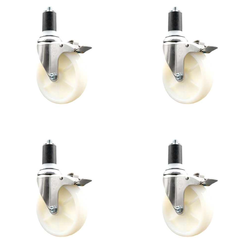 Nylon Swivel Stem Caster Set of 4 with 5 Inch Caster Wheels - 1-1/2" Expanding Stems - 316 Stainless Steel Casters - Includes 4 Swivel Casters with Total Lock Brakes - Service Caster Brand — photo 1