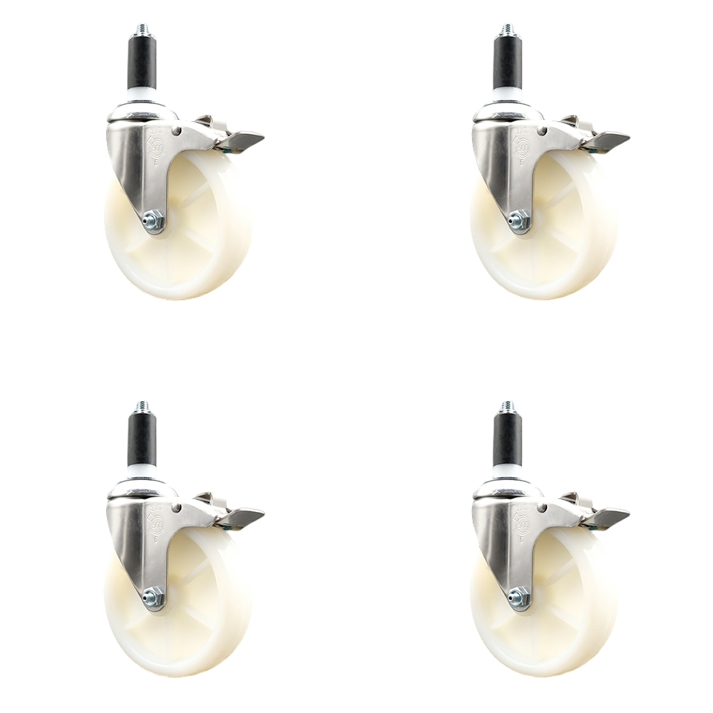 Nylon Swivel Stem Caster Set of 4 with 5 Inch Caster Wheels - 1-1/4" Expanding Stems - 316 Stainless Steel Casters - Includes 4 Swivel Casters with Total Lock Brakes - Service Caster Brand — photo 1