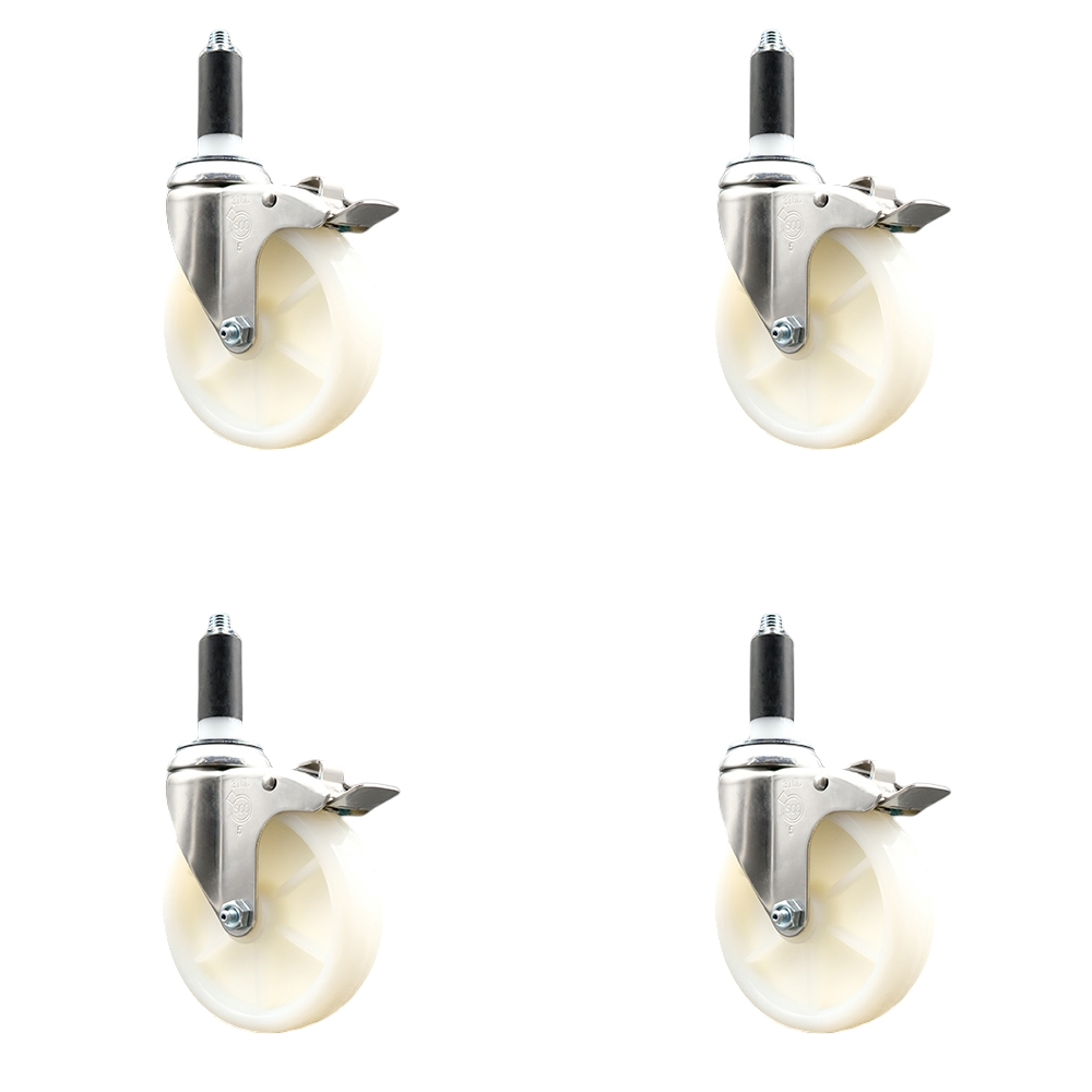 Nylon Swivel Stem Caster Set of 4 with 5 Inch Caster Wheels - 1-1/8" Expanding Stems - 316 Stainless Steel Casters - Includes 4 Swivel Casters with Total Lock Brakes - Service Caster Brand — photo 1