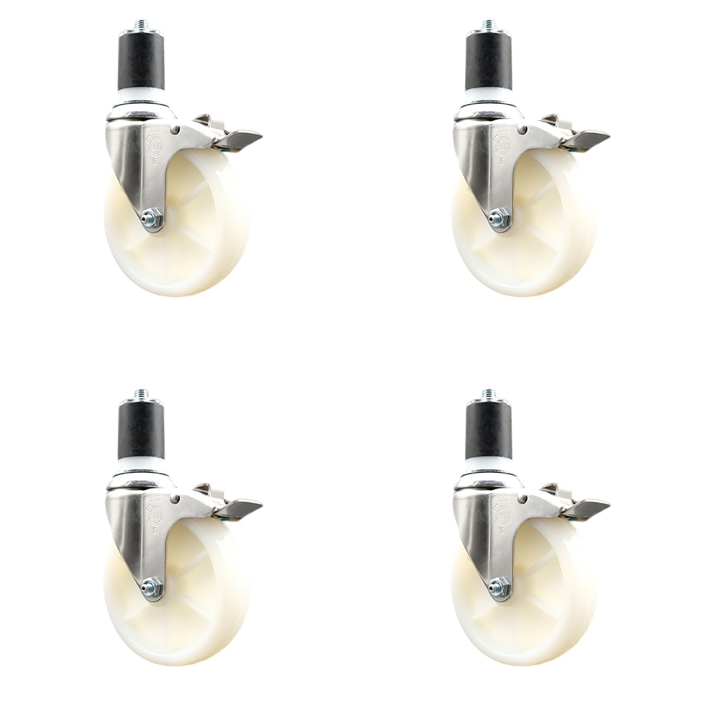 Nylon Swivel Stem Caster Set of 4 with 5 Inch Caster Wheels - 1-3/4" Expanding Stems - 316 Stainless Steel Casters - Includes 4 Swivel Casters with Total Lock Brakes - Service Caster Brand — photo 1