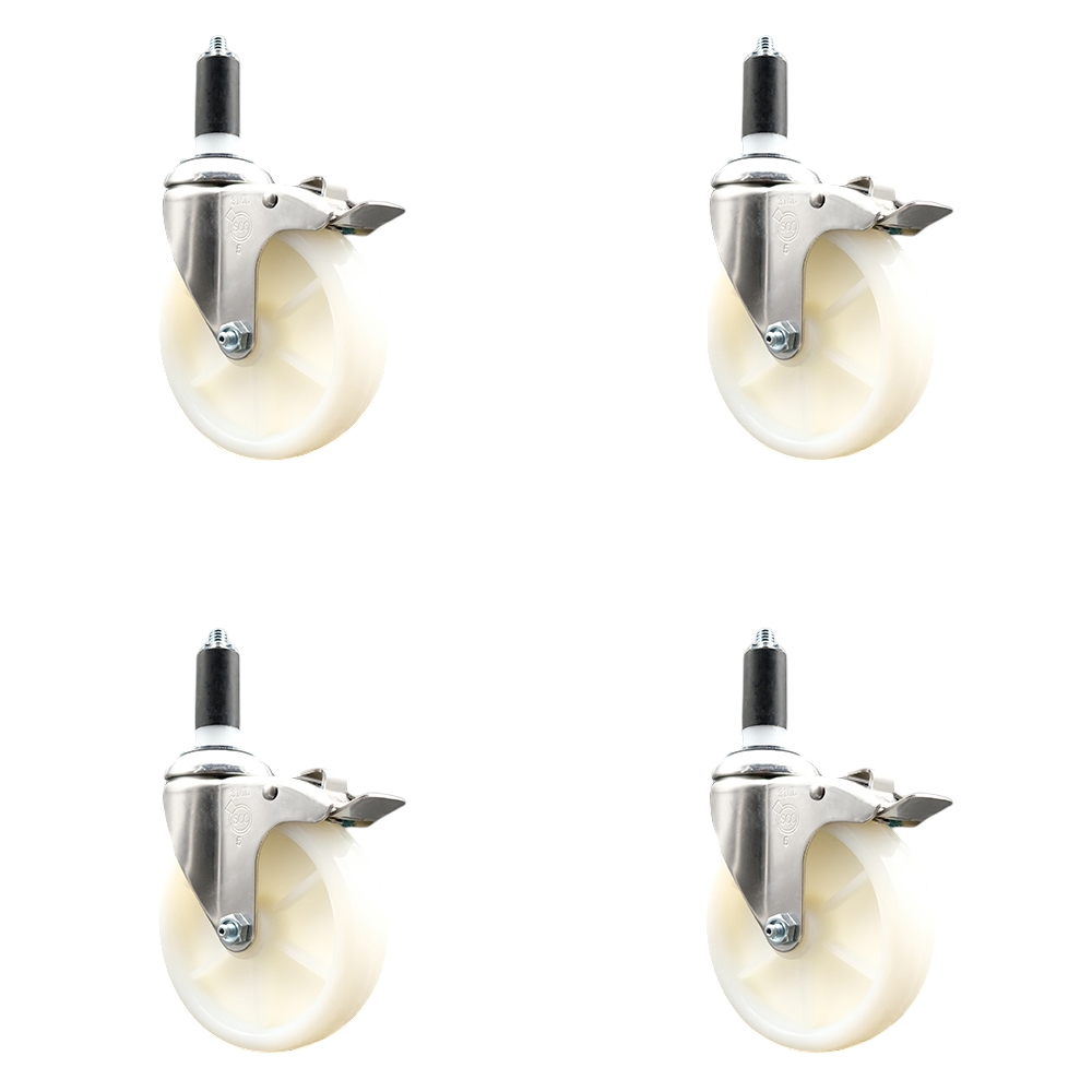 Nylon Swivel Stem Caster Set of 4 with 5 Inch Caster Wheels - 1-3/8" Expanding Stems - 316 Stainless Steel Casters - Includes 4 Swivel Casters with Total Lock Brakes - Service Caster Brand — photo 1
