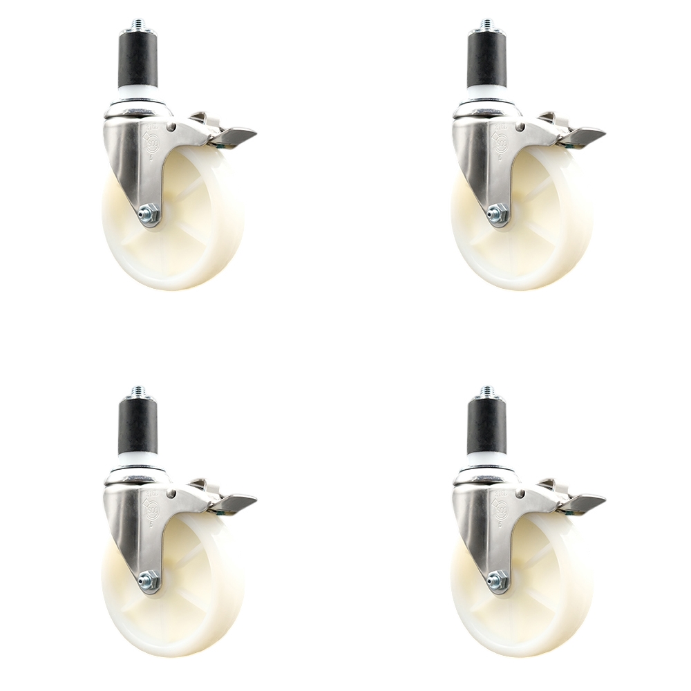 Nylon Swivel Stem Caster Set of 4 with 5 Inch Caster Wheels - 1-5/8" Expanding Stems - 316 Stainless Steel Casters - Includes 4 Swivel Casters with Total Lock Brakes - Service Caster Brand — photo 1