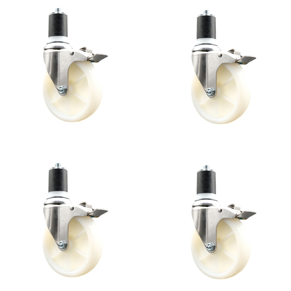 Nylon Swivel Stem Caster Set of 4 with 5 Inch Caster Wheels - 1-7/8" Expanding Stems - 316 Stainless Steel Casters - Includes 4 Swivel Casters with Total Lock Brakes - Service Caster Brand — photo 1