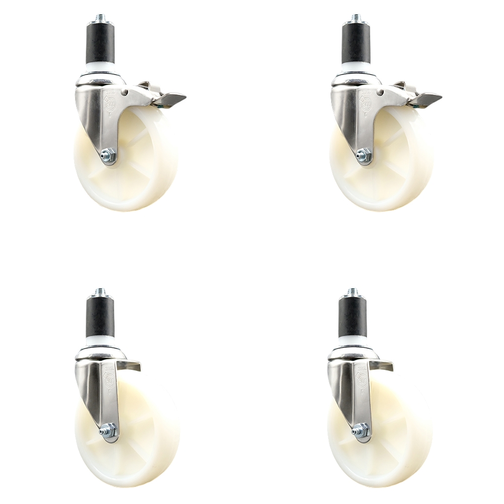 Nylon Swivel Stem Caster Set of 4 with 5 Inch Caster Wheels - 1-1/2" Expanding Stem - 316 Stainless Steel Casters - Includes 2 Swivel with Total Lock Brakes and 2 Swivel - Service Caster Brand — photo 1