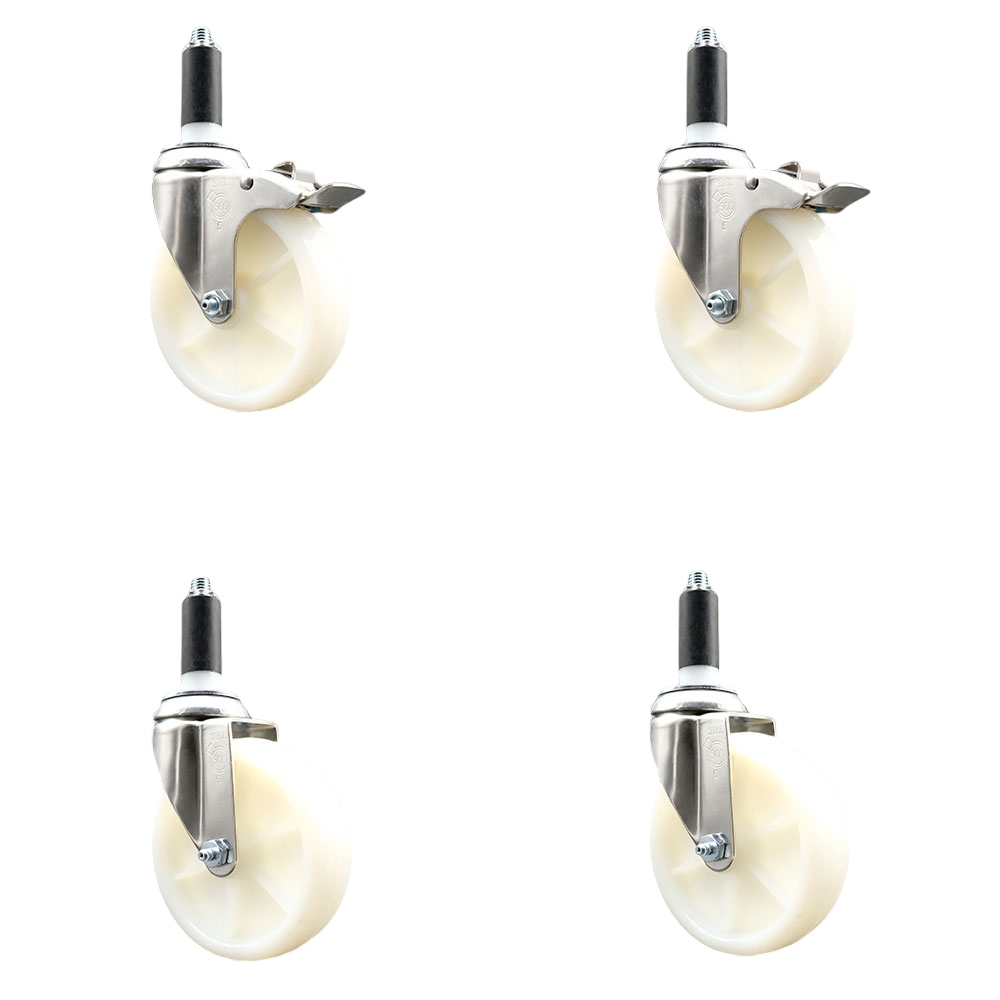 Nylon Swivel Stem Caster Set of 4 with 5 Inch Caster Wheels - 1-1/8" Expanding Stem - 316 Stainless Steel Casters - Includes 2 Swivel with Total Lock Brakes and 2 Swivel - Service Caster Brand — photo 1