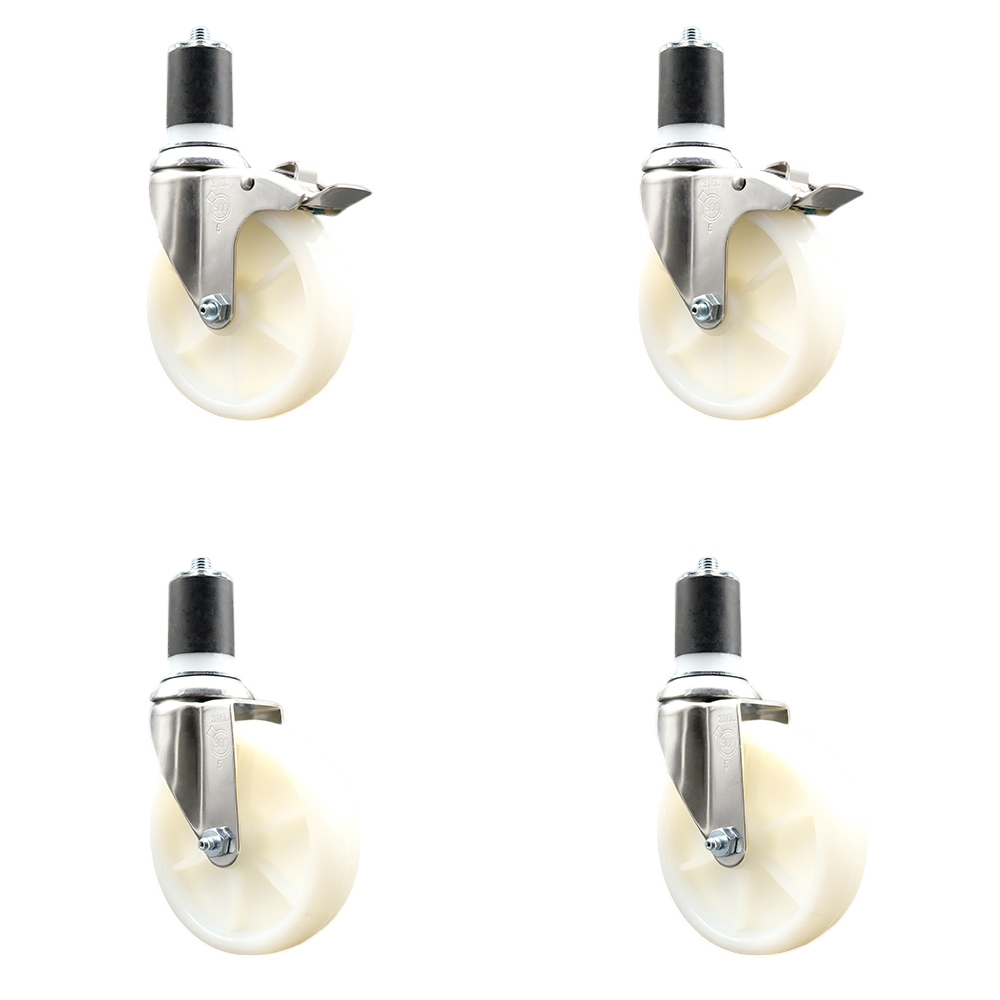 Nylon Swivel Stem Caster Set of 4 with 5 Inch Caster Wheels - 1-3/4" Expanding Stem - 316 Stainless Steel Casters - Includes 2 Swivel with Total Lock Brakes and 2 Swivel - Service Caster Brand — photo 1