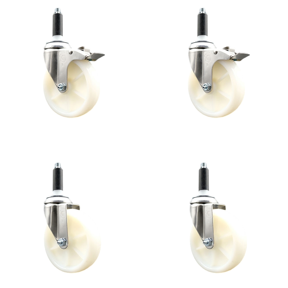 Nylon Swivel Stem Caster Set of 4 with 5 Inch Caster Wheels - 3/4" Expanding Stem - 316 Stainless Steel Casters - Includes 2 Swivel with Total Lock Brakes and 2 Swivel - Service Caster Brand — photo 1