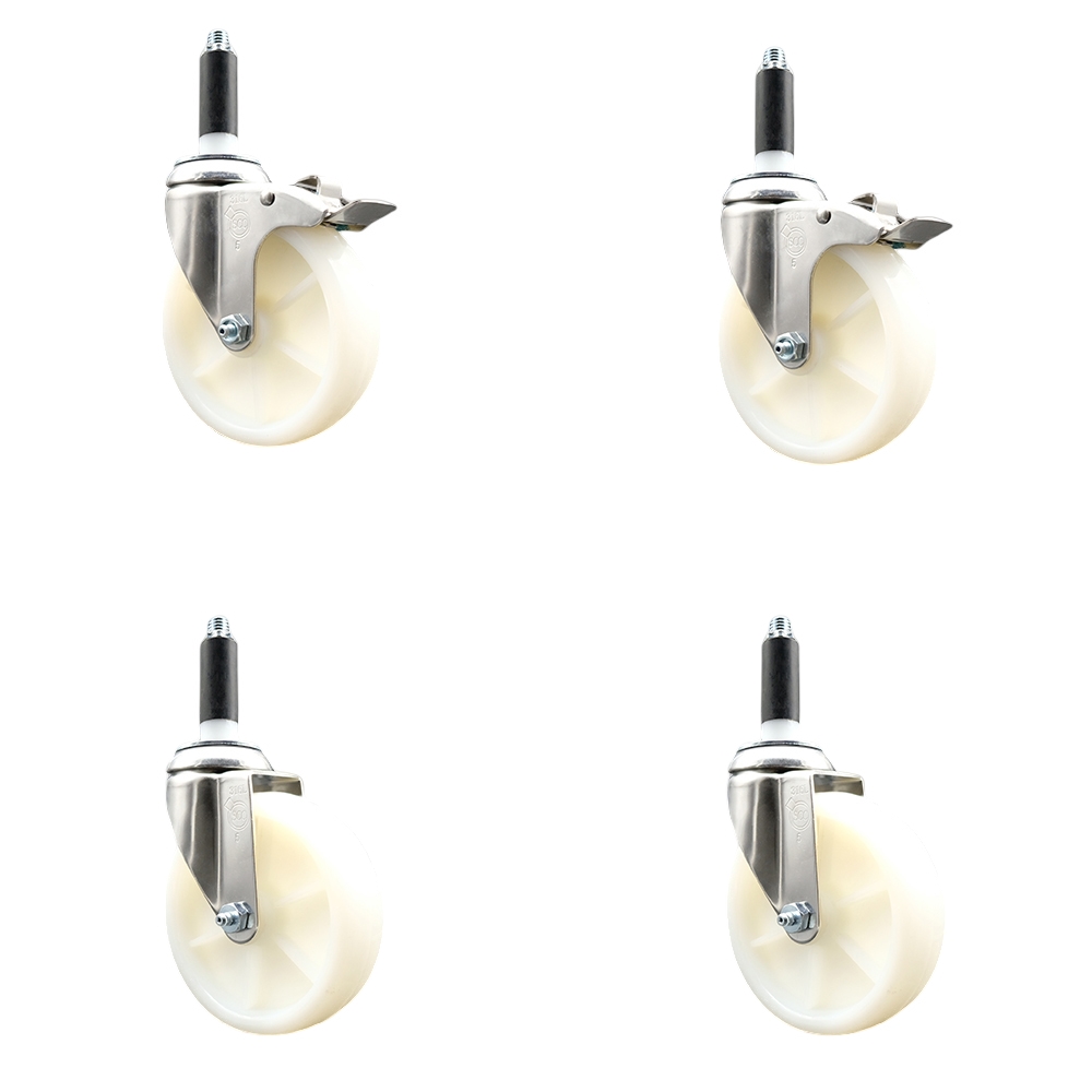 Nylon Swivel Stem Caster Set of 4 with 5 Inch Caster Wheels - 7/8" Expanding Stem - 316 Stainless Steel Casters - Includes 2 Swivel with Total Lock Brakes and 2 Swivel - Service Caster Brand — photo 1