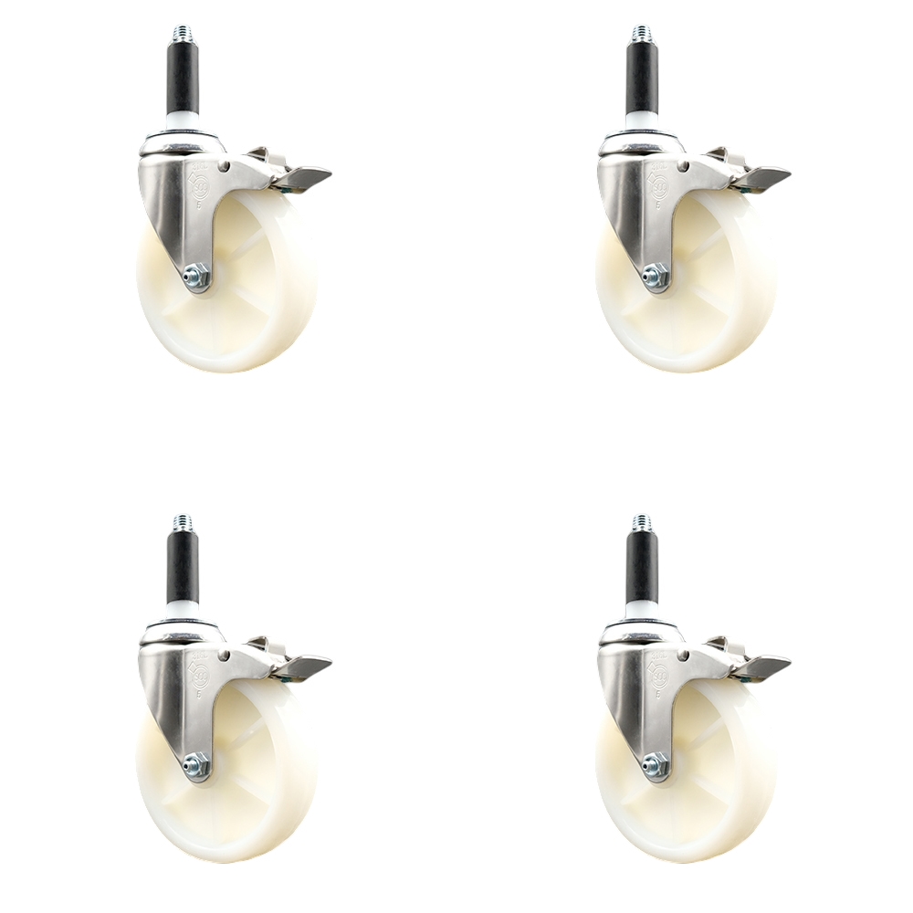 Nylon Swivel Stem Caster Set of 4 with 5 Inch Caster Wheels - 3/4" Expanding Stems - 316 Stainless Steel Casters - Includes 4 Swivel Casters with Total Lock Brakes - Service Caster Brand — photo 1