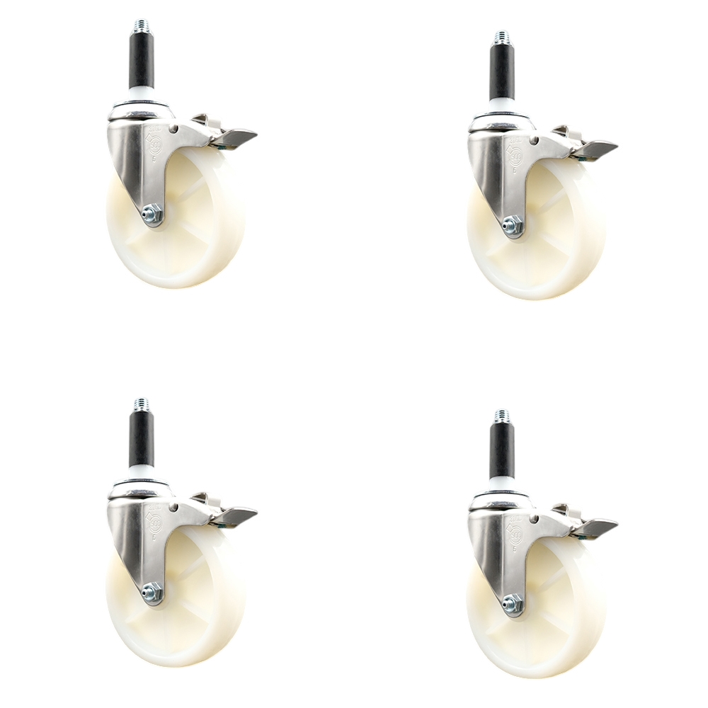 Nylon Swivel Stem Caster Set of 4 with 5 Inch Caster Wheels - 7/8" Expanding Stems - 316 Stainless Steel Casters - Includes 4 Swivel Casters with Total Lock Brakes - Service Caster Brand — photo 1