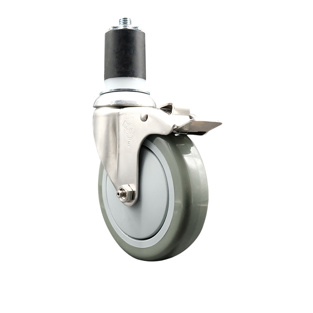 Polyurethane Swivel Stem Caster with 5 Inch Gray Caster Wheel and Total Lock Brake - 1-7/8" Expanding Stem - 316 Stainless Steel Caster - 350 lbs. Capacity Per Caster - Service Caster Brand — photo 1