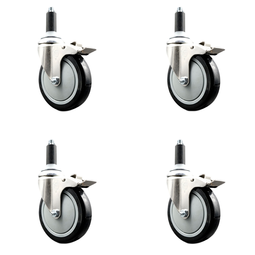 Polyurethane Swivel Stem Caster Set of 4 with 5 Inch Black Caster Wheels - 1" Expanding Stems - 316 Stainless Steel Casters - Includes 4 Swivel Casters with Total Lock Brakes- Service Caster Brand — photo 1