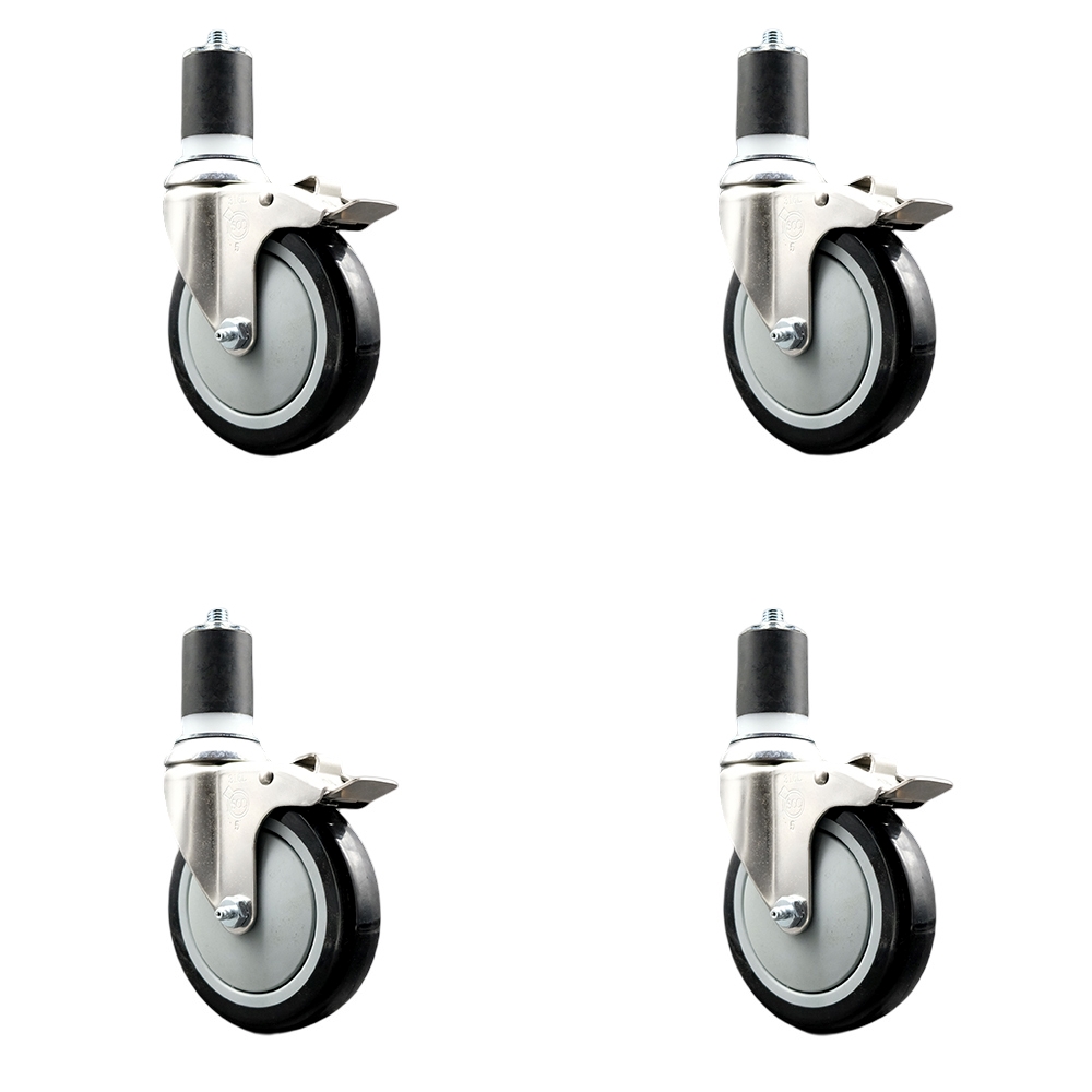 Polyurethane Swivel Stem Caster Set of 4 with 5 Inch Black Caster Wheels - 1-3/4" Expanding Stems - 316 Stainless Steel Casters - Includes 4 Swivel Casters with Total Lock Brakes- Service Caster Brand — photo 1