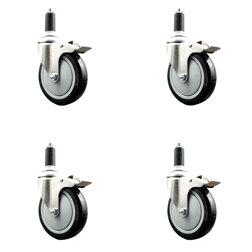 Polyurethane Swivel Stem Caster Set of 4 with 5 Inch Black Caster Wheels - 1-3/8" Expanding Stems - 316 Stainless Steel Casters - Includes 4 Swivel Casters with Total Lock Brakes- Service Caster Brand — photo 1