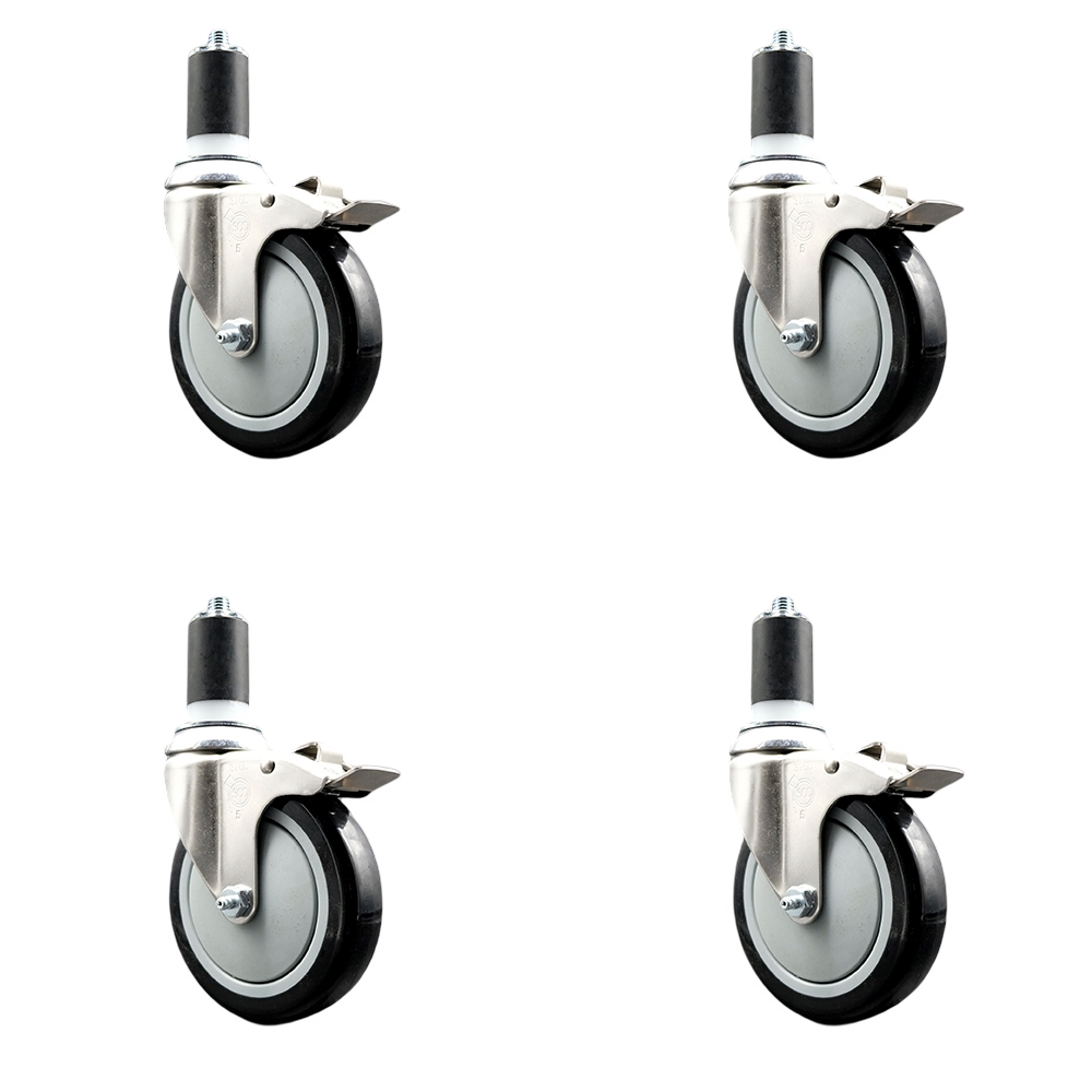 Polyurethane Swivel Stem Caster Set of 4 with 5 Inch Black Caster Wheels - 1-5/8" Expanding Stems - 316 Stainless Steel Casters - Includes 4 Swivel Casters with Total Lock Brakes- Service Caster Brand — photo 1