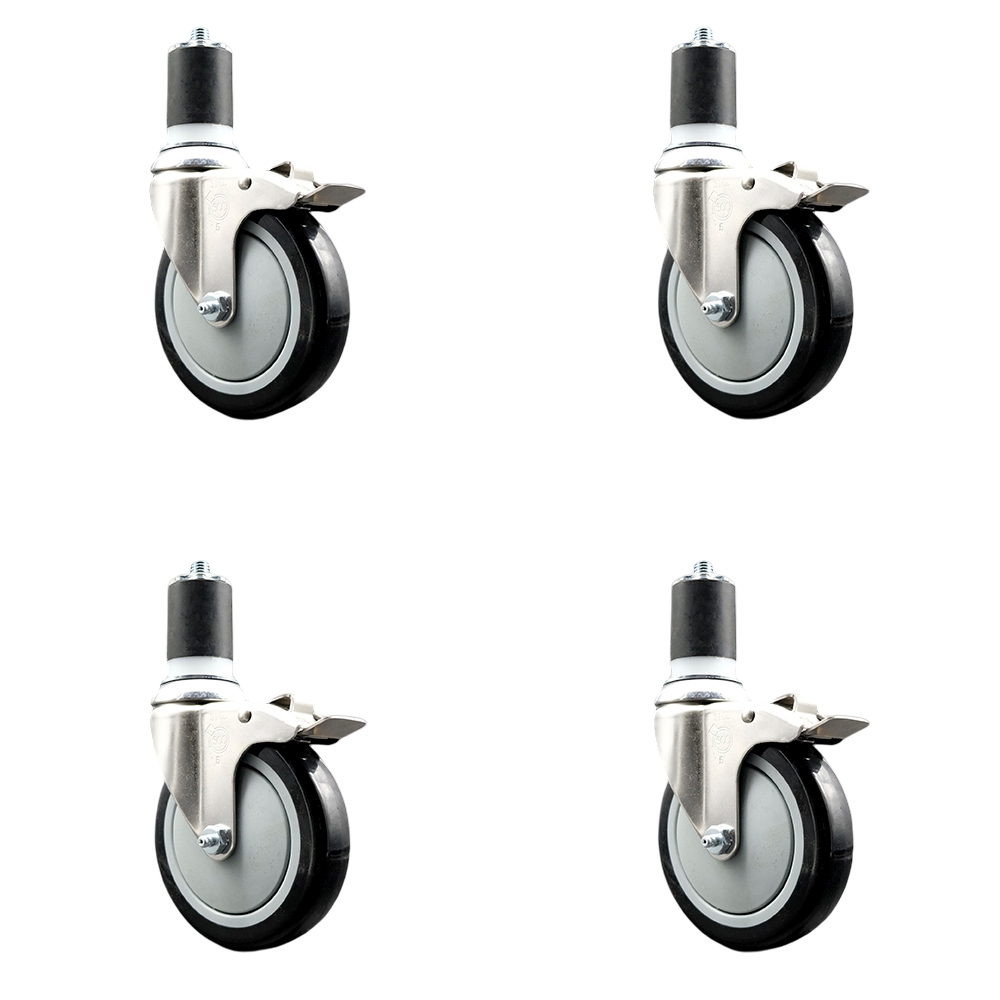 Polyurethane Swivel Stem Caster Set of 4 with 5 Inch Black Caster Wheels - 1-7/8" Expanding Stems - 316 Stainless Steel Casters - Includes 4 Swivel Casters with Total Lock Brakes- Service Caster Brand — photo 1