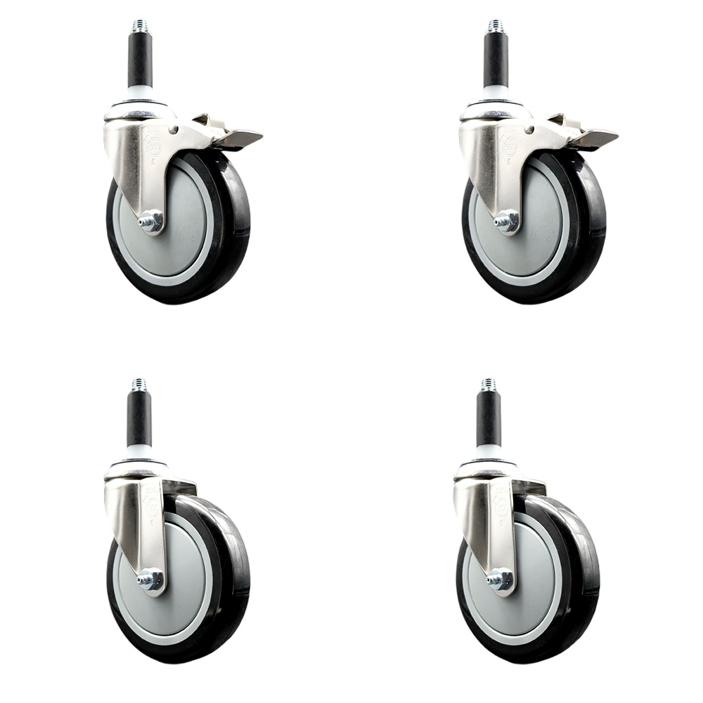 Polyurethane Swivel Stem Caster Set of 4 with 5 Inch Black Caster Wheels - 7/8" Expanding Stem -316 Stainless Steel Casters - Includes 2 Swivel with Total Lock Brakes and 2 Swivel-Service Caster Brand — photo 1